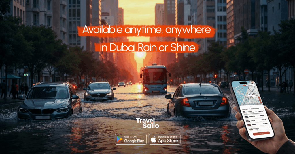 Rainy day Dubai ride – Travel Sailo available anytime rain or shine Dubai